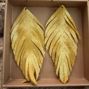 Eleven10 Leather Yellow Suede Feather Earrings